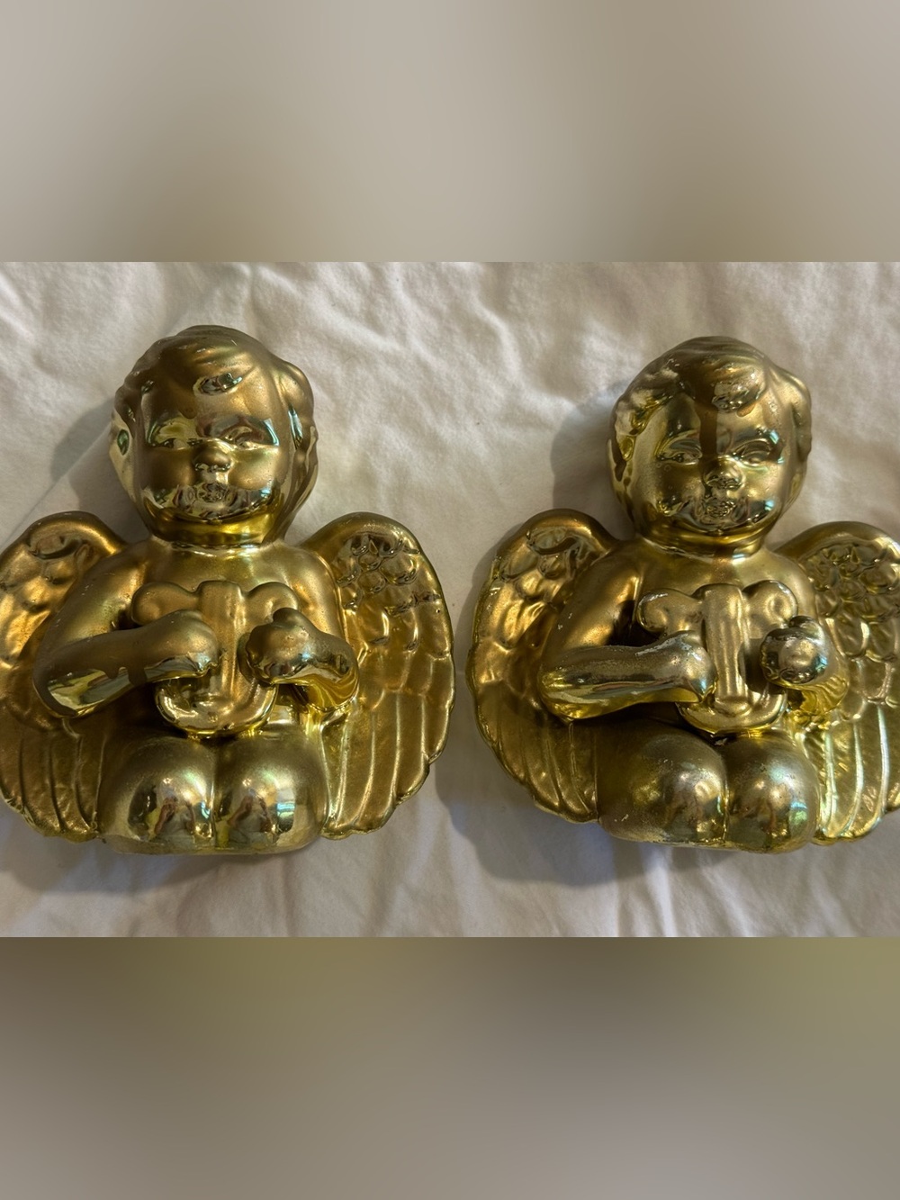 Pair of Vintage Gold Cherubs Playing Harps
